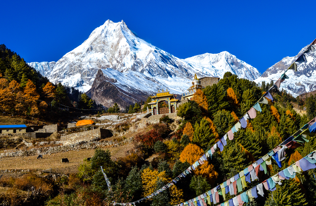Snow peaks seen on the Manaslu Circuit Trek